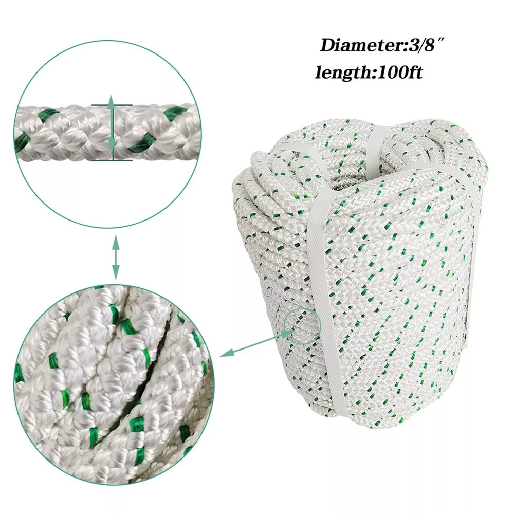 3/8" x 100' Breaking Strength Double Braid Polyester Rope 4800Lbs Heavy Duty