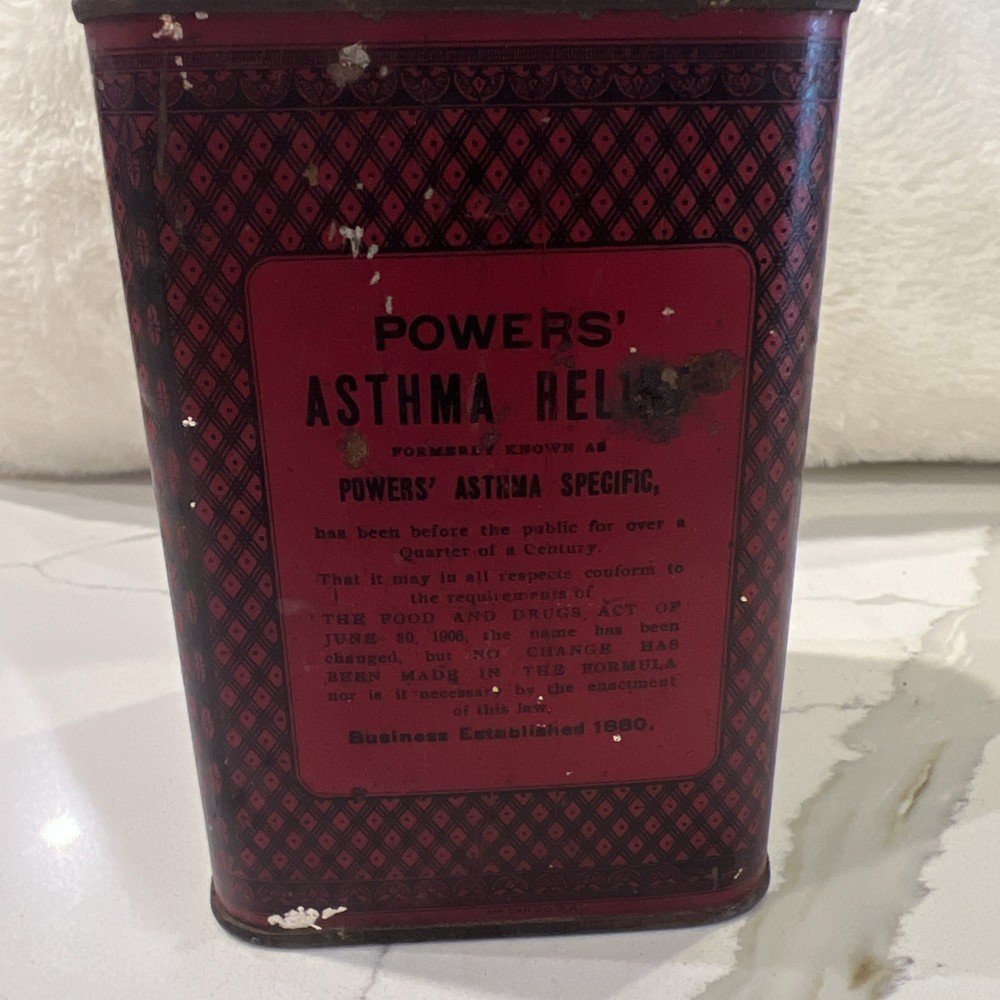 Antique Powers Asthma Relief Metal Tin Full