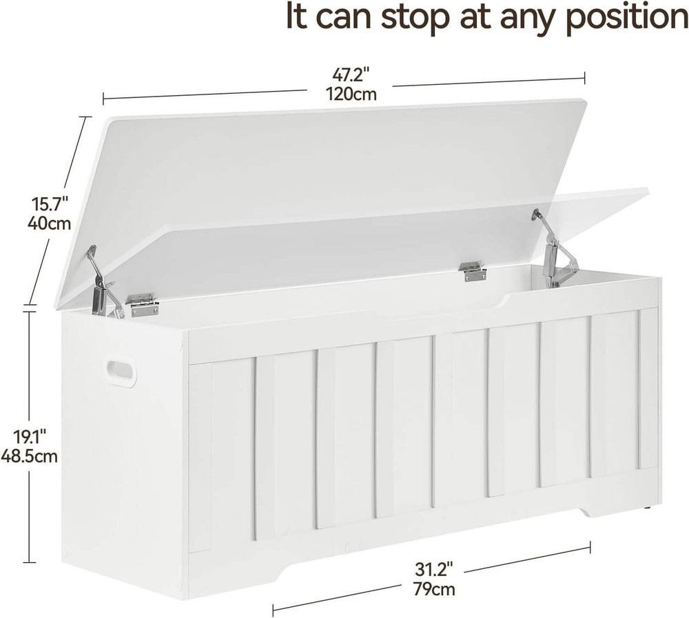ExtraLarge Storage Chest White Wood Bench Hinges Durable