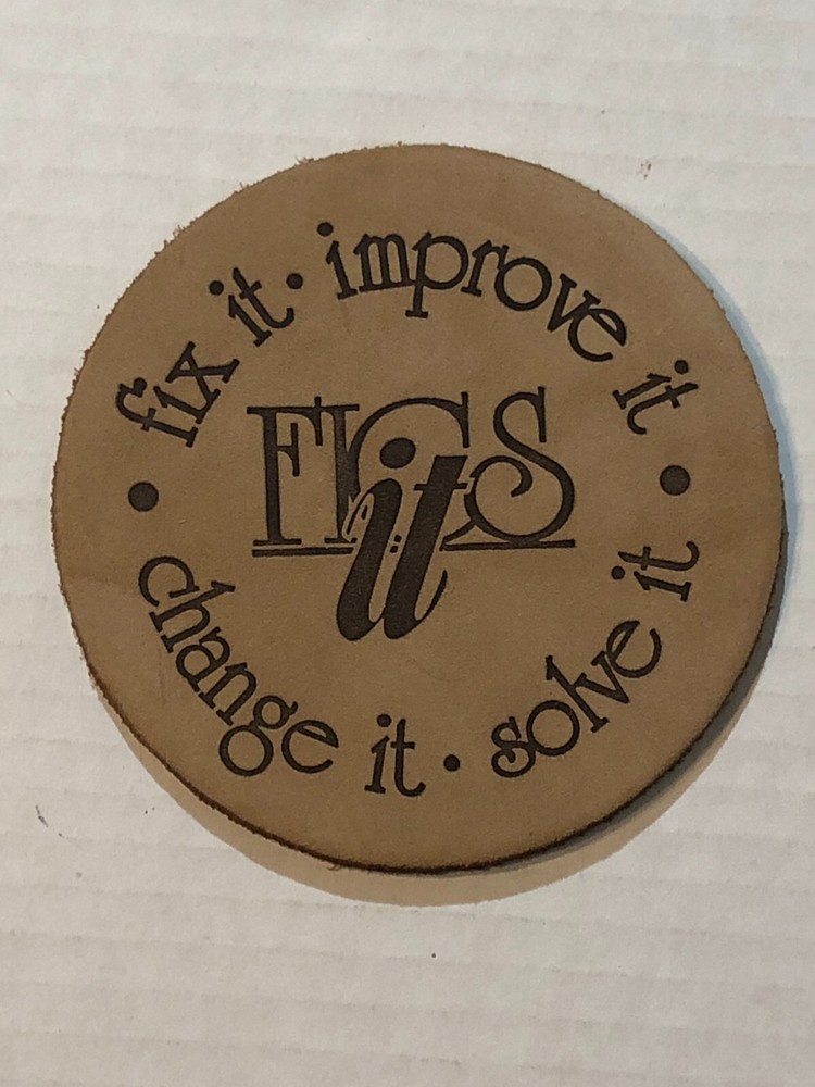 Fics It Brown Cork Round Shape Fix It. Improve It. Change It. Solve It. Coaster