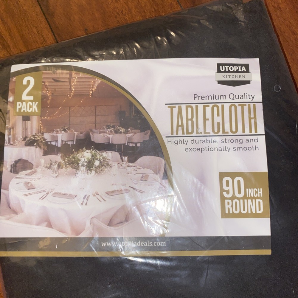 Pack 2 Utopia 90 Inch Round Table Cloth Black Tablecloth Machine Washable EDW8