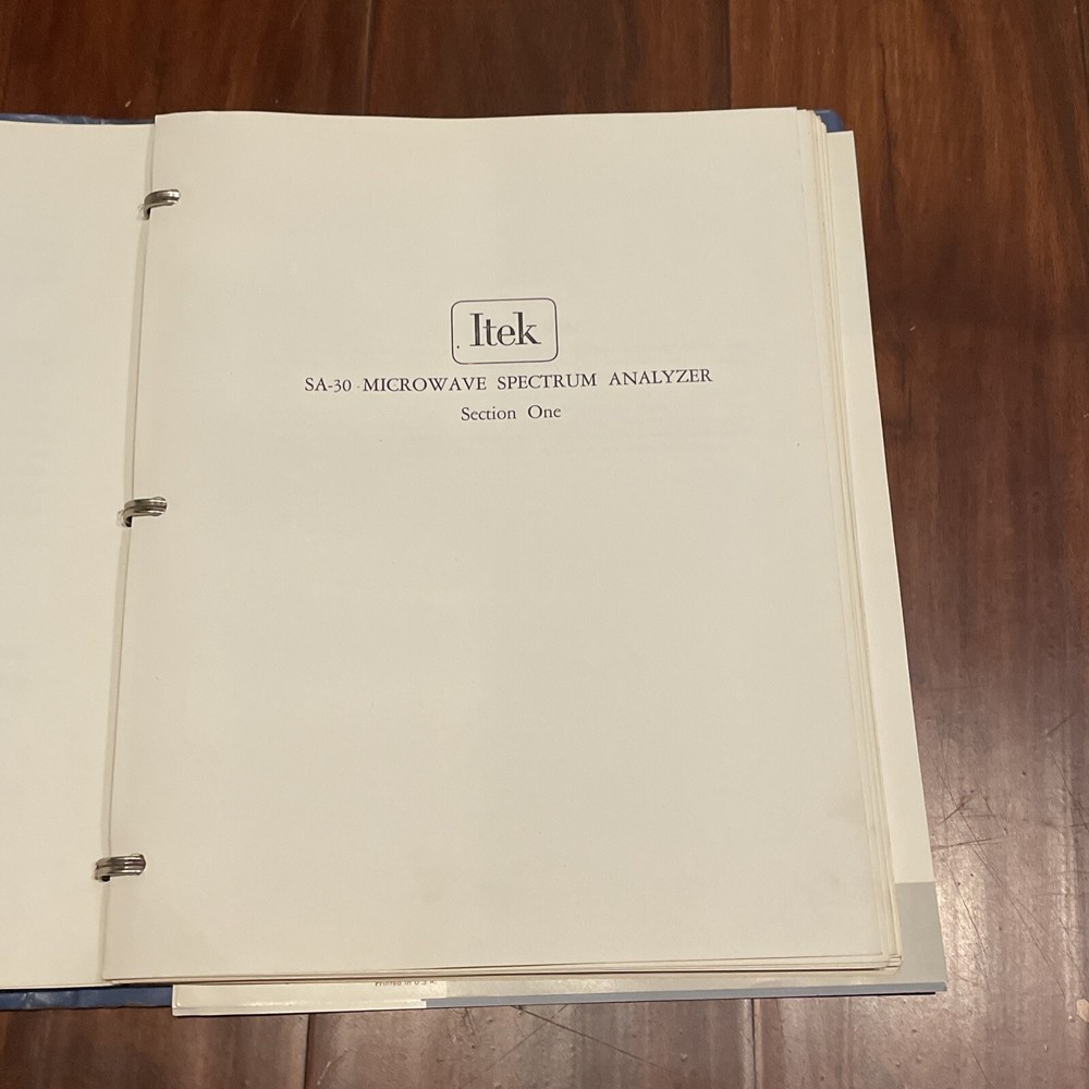 Itek SA-30 Microwave Spectrum Analyzer Operation & Maintenance Manual
