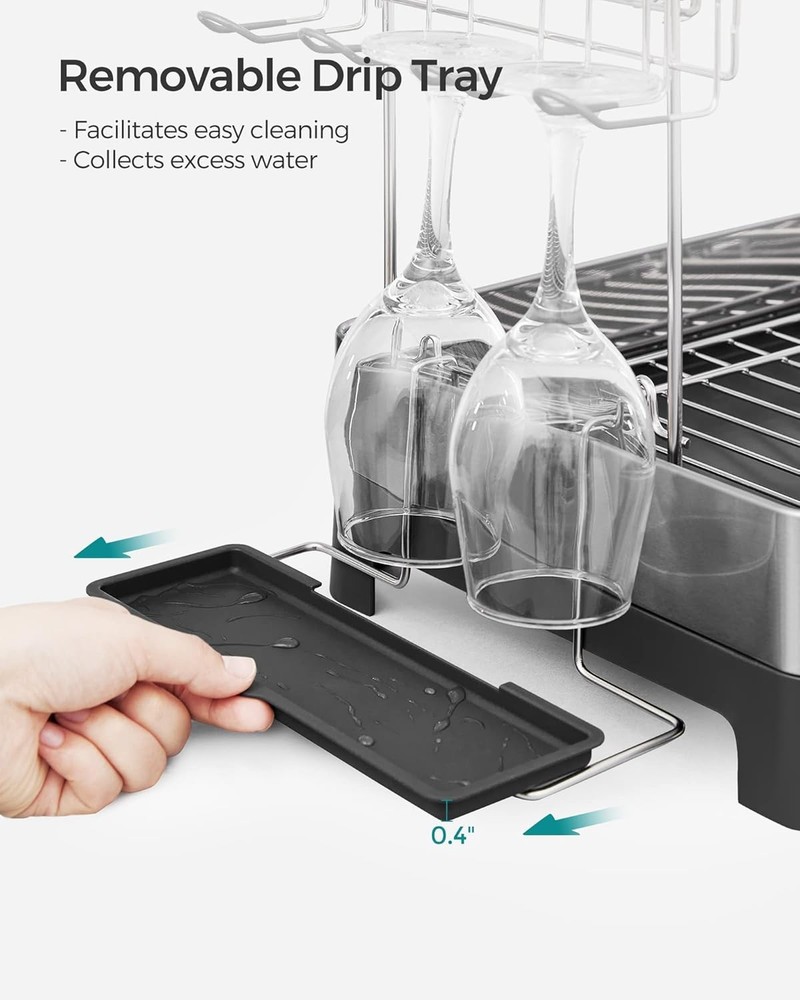 Dish Drying Rack 2 Tier Dish Rack Kitchen Counter W/ Rotatable & Extendable