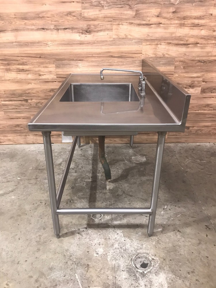 60" Single Compartment Sink Table, Quick Drain Release, Open Base drip edge top