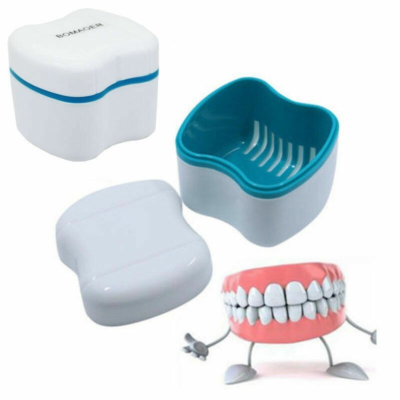 Dental Denture False Teeth Box Bath Appliance Case Rinsing Basket Container