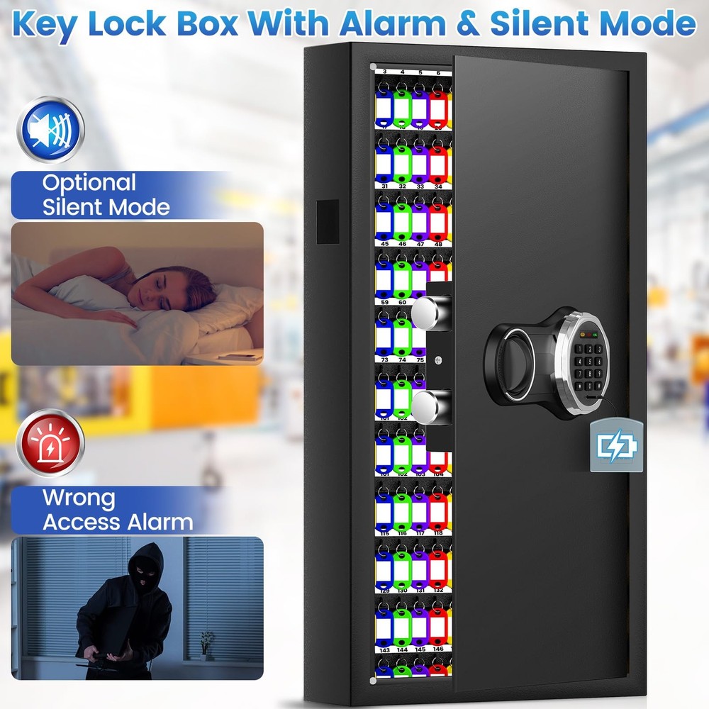254 Keys Digital Key Lock Box Wall Mount with Code, Heavy Duty Anti-Theft Key...