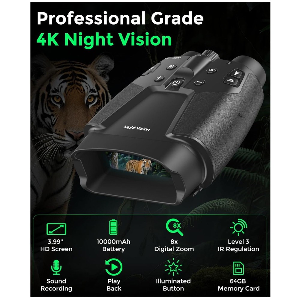 Rechargeable Night Vision Binoculars, 64GB Included
