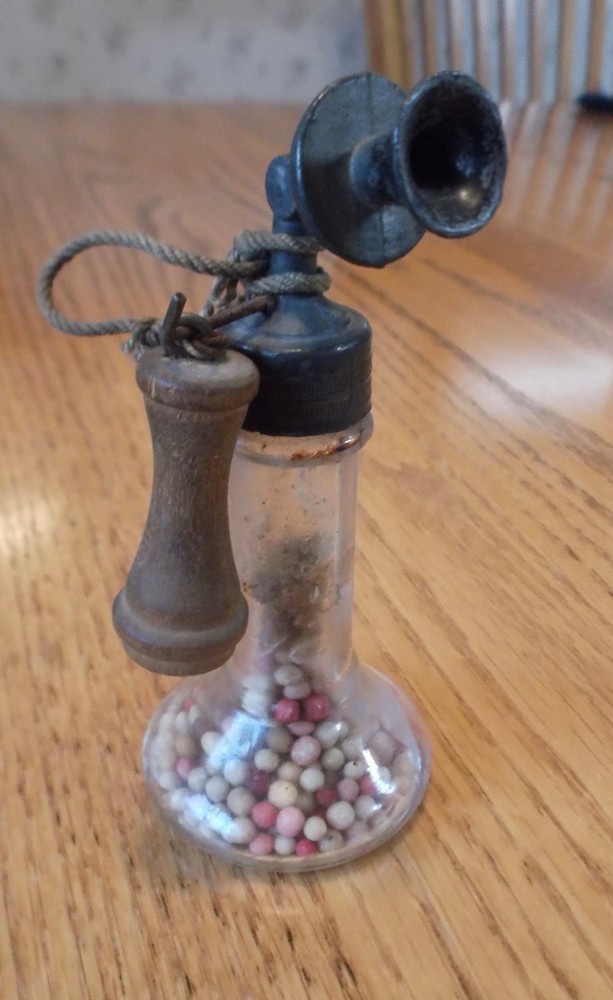 1907 WEST BROS CANDLESTICK TELEPHONE GLASS CANDY CONTAINER