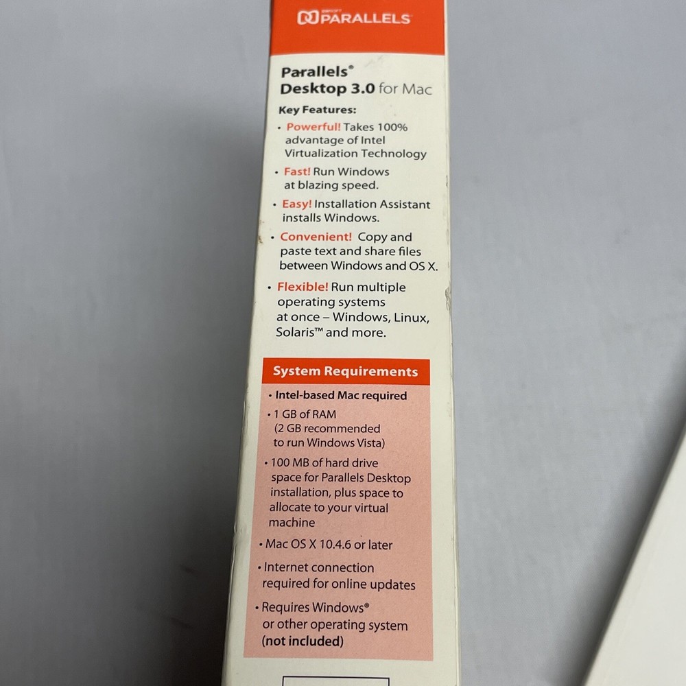 Parallels Desktop 3.0 For Mac Run Windows on Your Mac Award Disk Box Manual