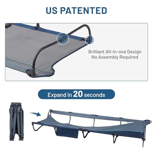 20-Second Quick Set-Up Camping Cot, Lightweight Aluminum Folding Cot with Blue
