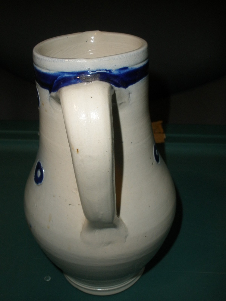 Studio Pottery Clay Stoneware Pitcher Gray & Blue 7" Tall EUC