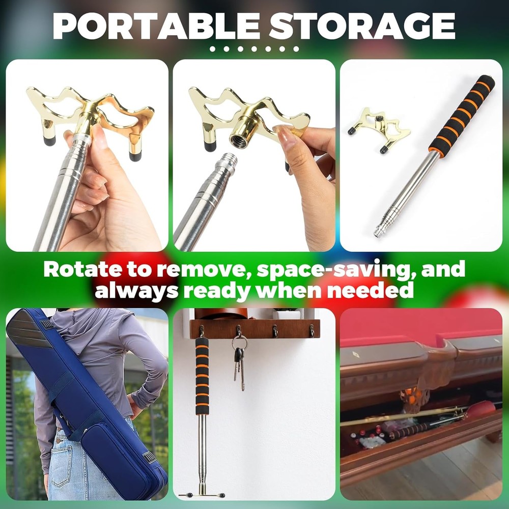 Pool Bridge Stick, Professional Retractable Pool Cue Bridge with Removable Brass