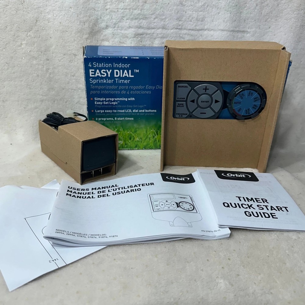 Orbit 28954 4 Station 2 Program Indoor Easy Dial Sprinkler Timer Open Box System