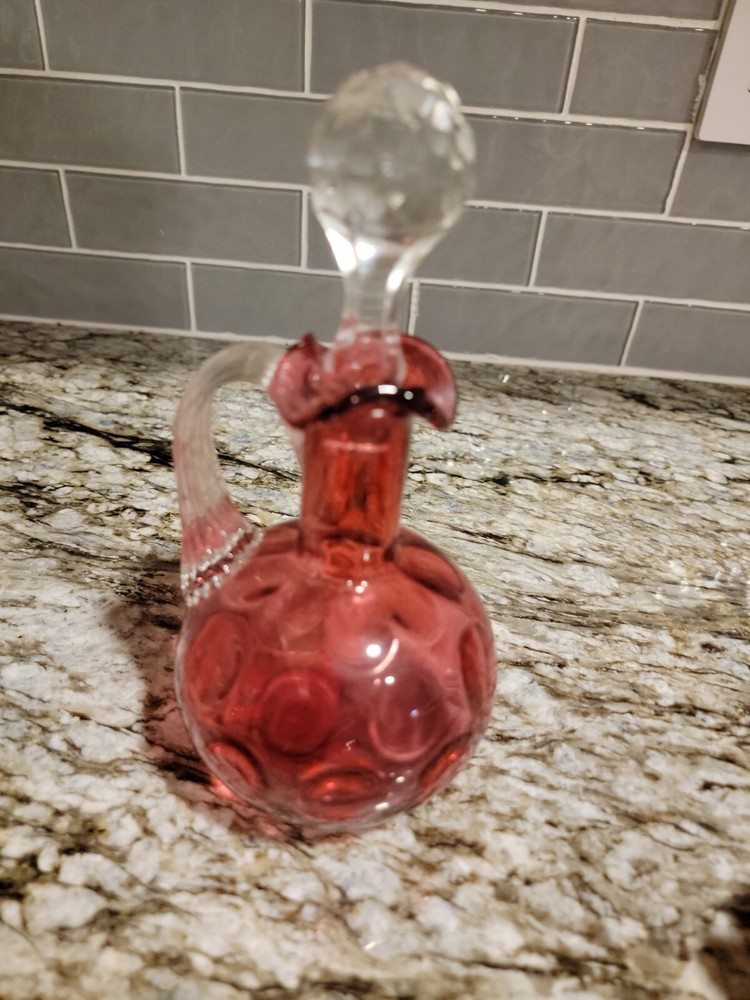 Cranberry Vinegar Cruet with Stopper - Coin Dot Pattern