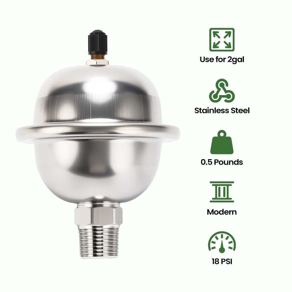 Mini Thermal Expansion Tank with 1/2" MIP Threaded Connection, Stainless Stee...