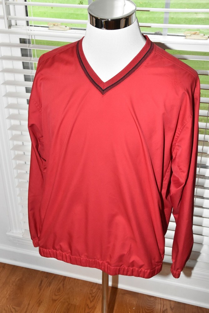 NIKE GOLF V NECK MEN L RED POLYESTER PULLOVER GOLF WARMUP TOP JACKET LONG SLEEVE