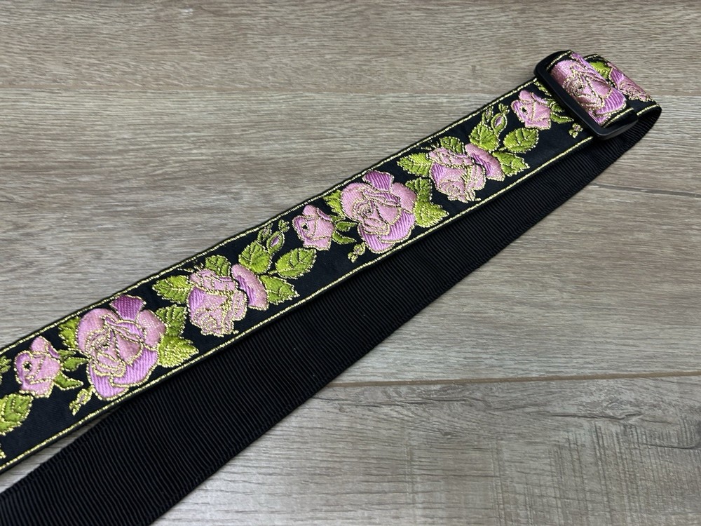 Perri's Premium Pink Rose Jaquard Weaved on Webbing Backing Guitar Strap
