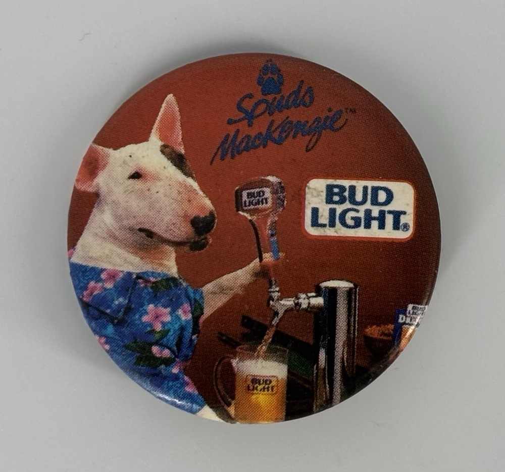 Vintage Bud Light Spuds Mackenzie Flare Pinback Button 1.5”