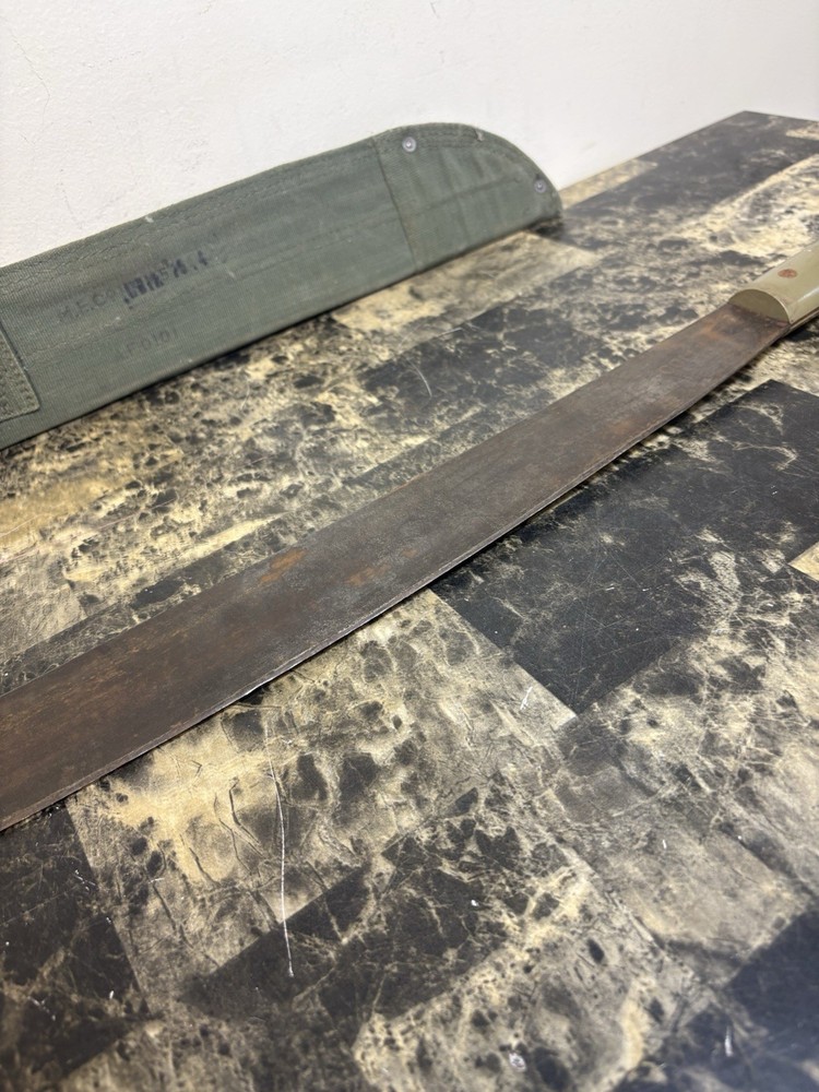 Original US WW2 Era Collins & Co. Machete W/Dated Leather Scabbard