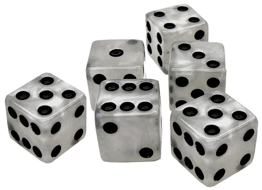 Set (6) Marbleized Dice Pearl + PU Leather Red Felt Lined Cup Compartment Boxed