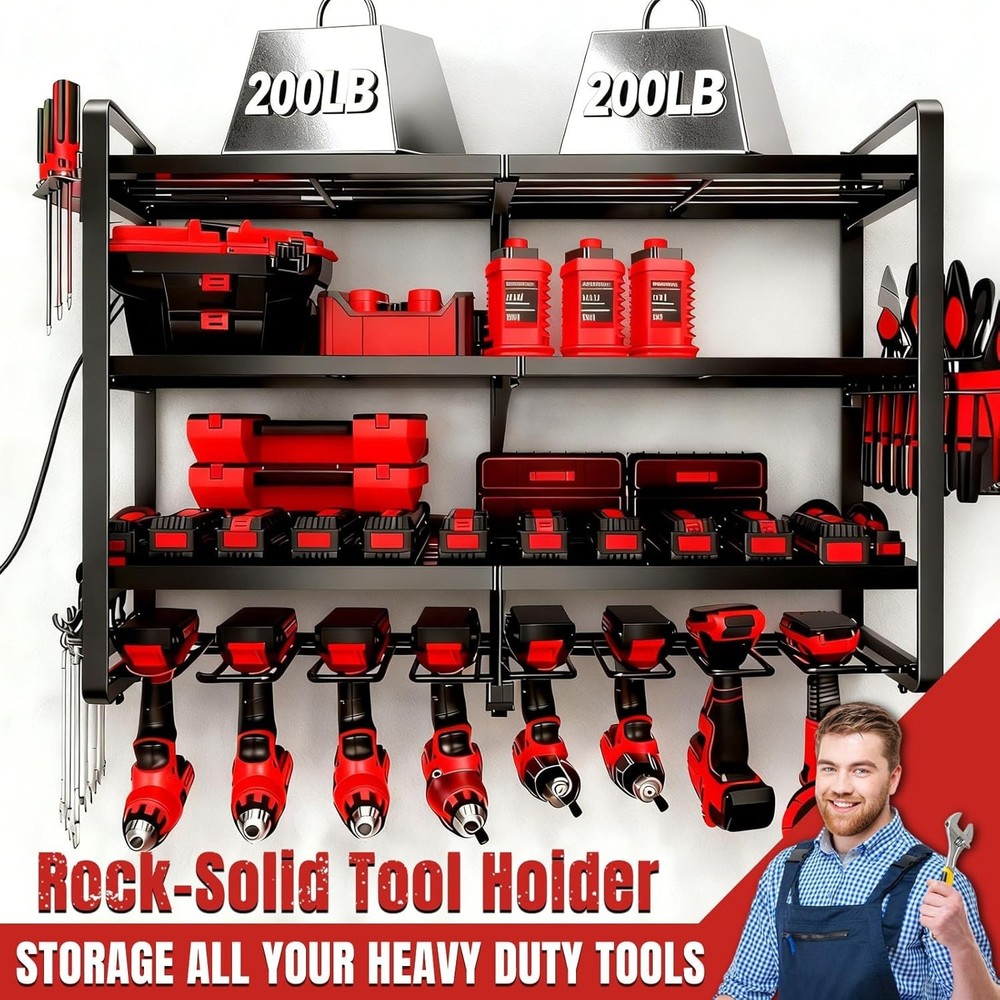 4-Layer Power Tool Organizer Wall Mount 8 Drill Holder 400lbs Rack