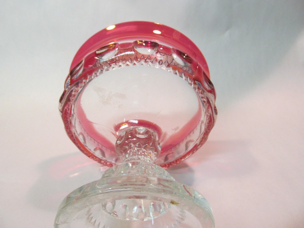 5 1/4" TALL RUBY FLASH PRESSED GLASS PEDESTAL COMPOTE CANDY DISH