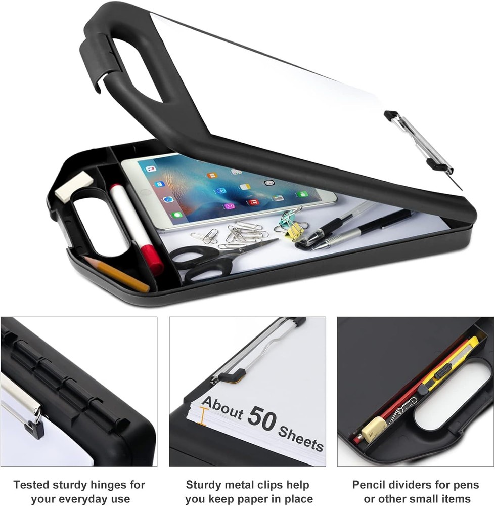 Storage Clipboard with Handle, Plastic Compartment Hold 200 Letter Sized Paper,H
