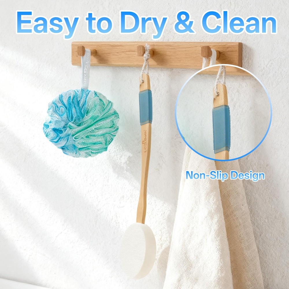 Bath Lotion Applicator with Long Handle & 4 Replaceable Pads for Easy Use