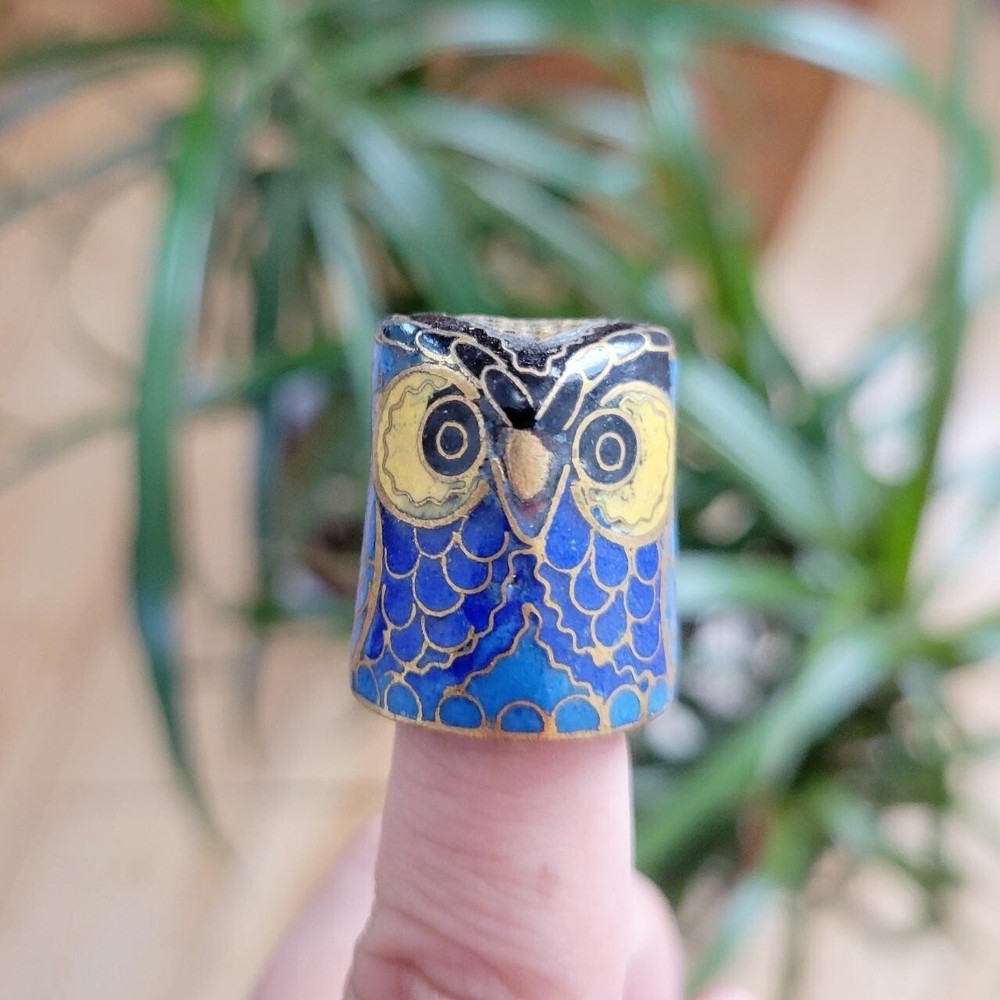 *RARE* Vintage Cloisonne Bird Owl Thimble