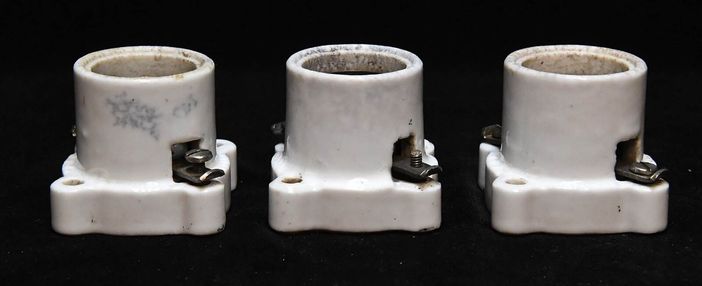 3 VINTAGE CERAMIC PORCELAIN CEILING MOUNT LIGHT BULB FIXTURE ARCHITECTURAL