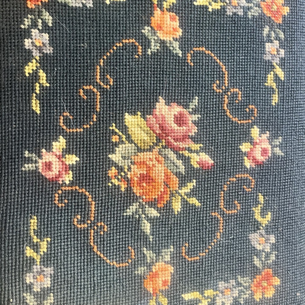 Vintage Floral Needlepoint Footstool Wool Rectangular Victorian w/ Flowers