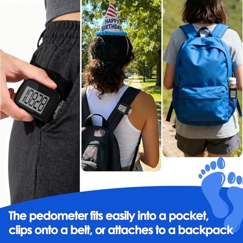 4 Pack Pedometer for Walking, Simple Step Counter 3D Pedometer with Removable