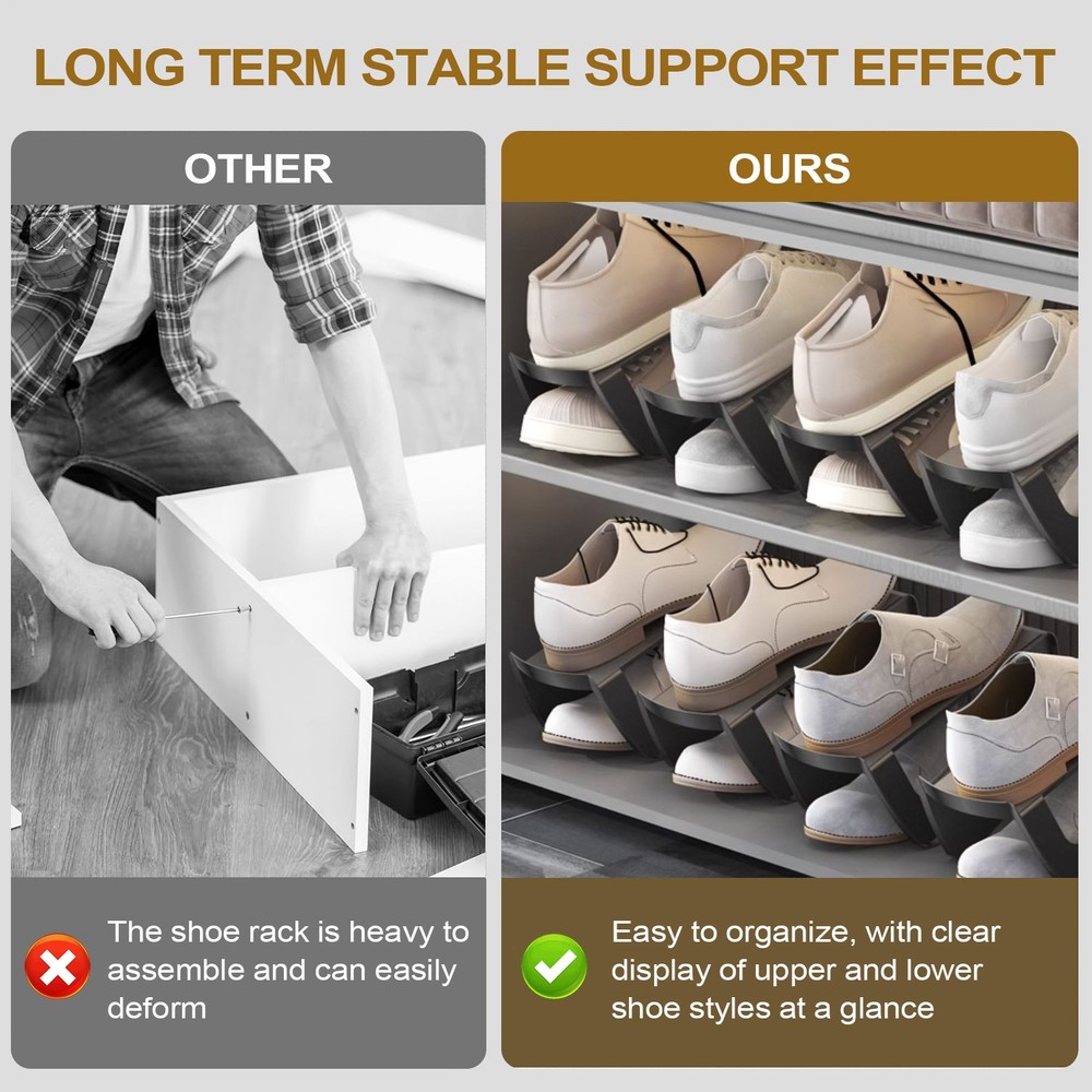 Shoe Slots Shoe Stacking Organizer Stackable Double-Layer Non-Slip