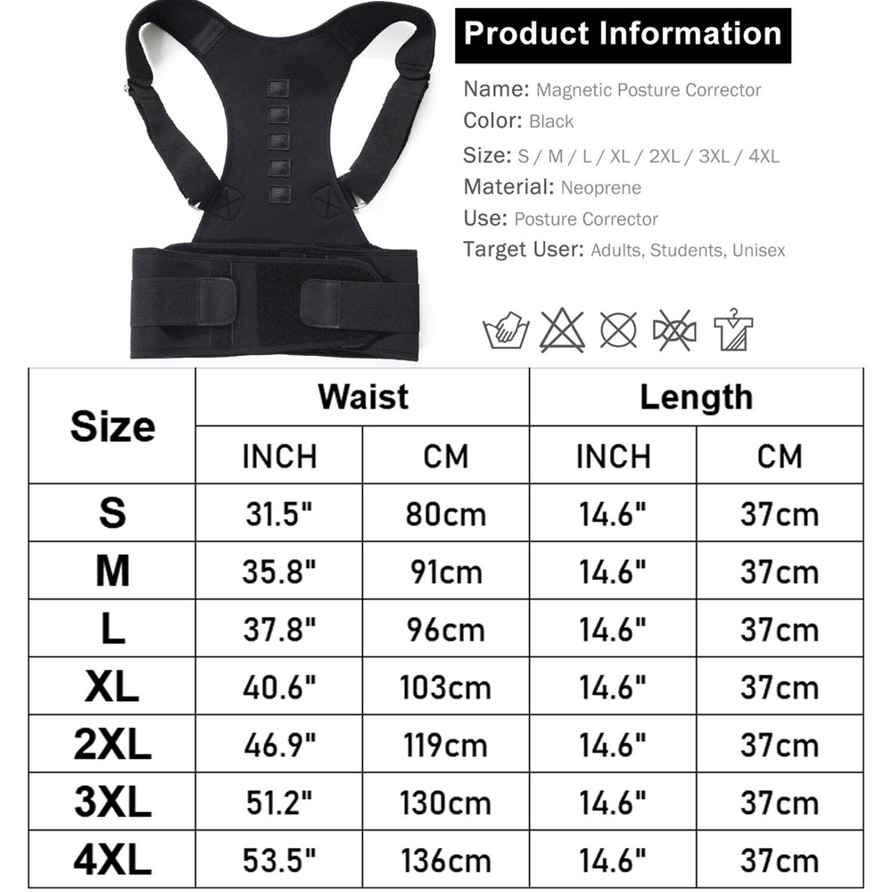 Adjustable Posture Corrector Brace Shoulder Back Support Belt Magnetic Therapy
