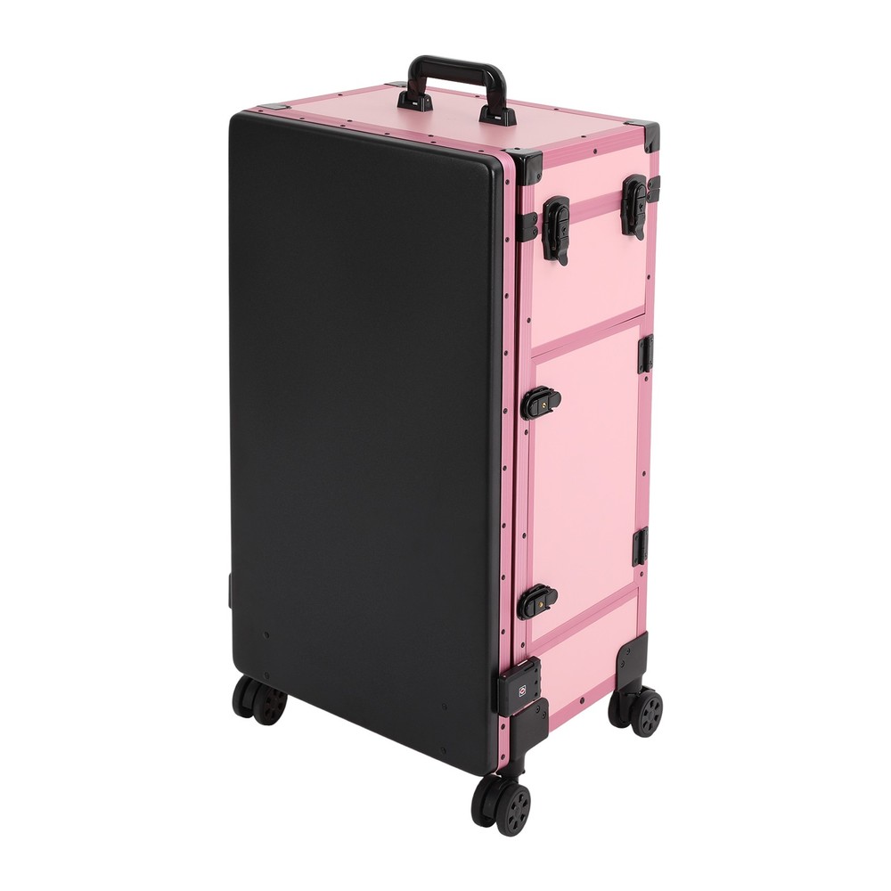 LED Light Rolling Makeup Train Case Nail Art Manicure Make-up Trolley w/Mirror