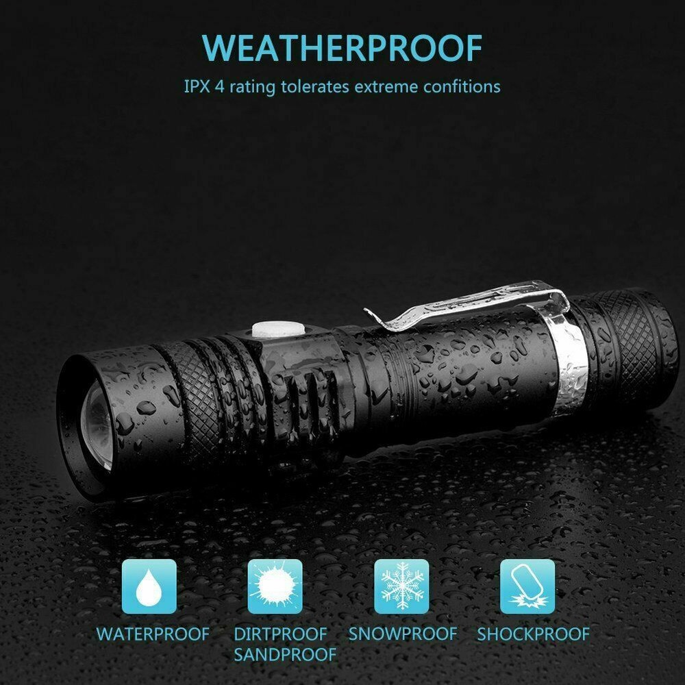 2 PACK LED Flashlight Rechargeable USB Tactical Torch