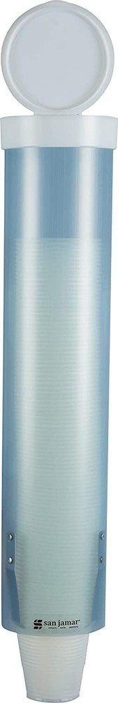 NEW San Jamar Medium Pull-Type Cup Dispenser 4-10 oz Cups with Flip Cap 16''BLUE