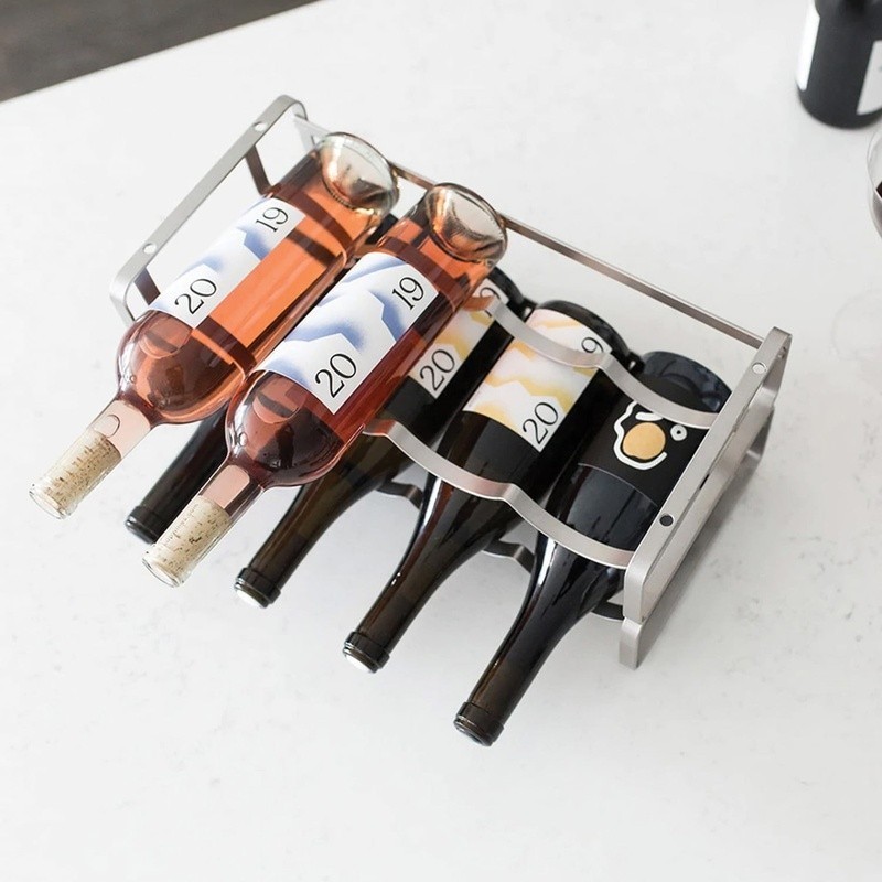Stackable Steel Wine Rack Free-Standing 4 Bottle Organizer Compact Design New