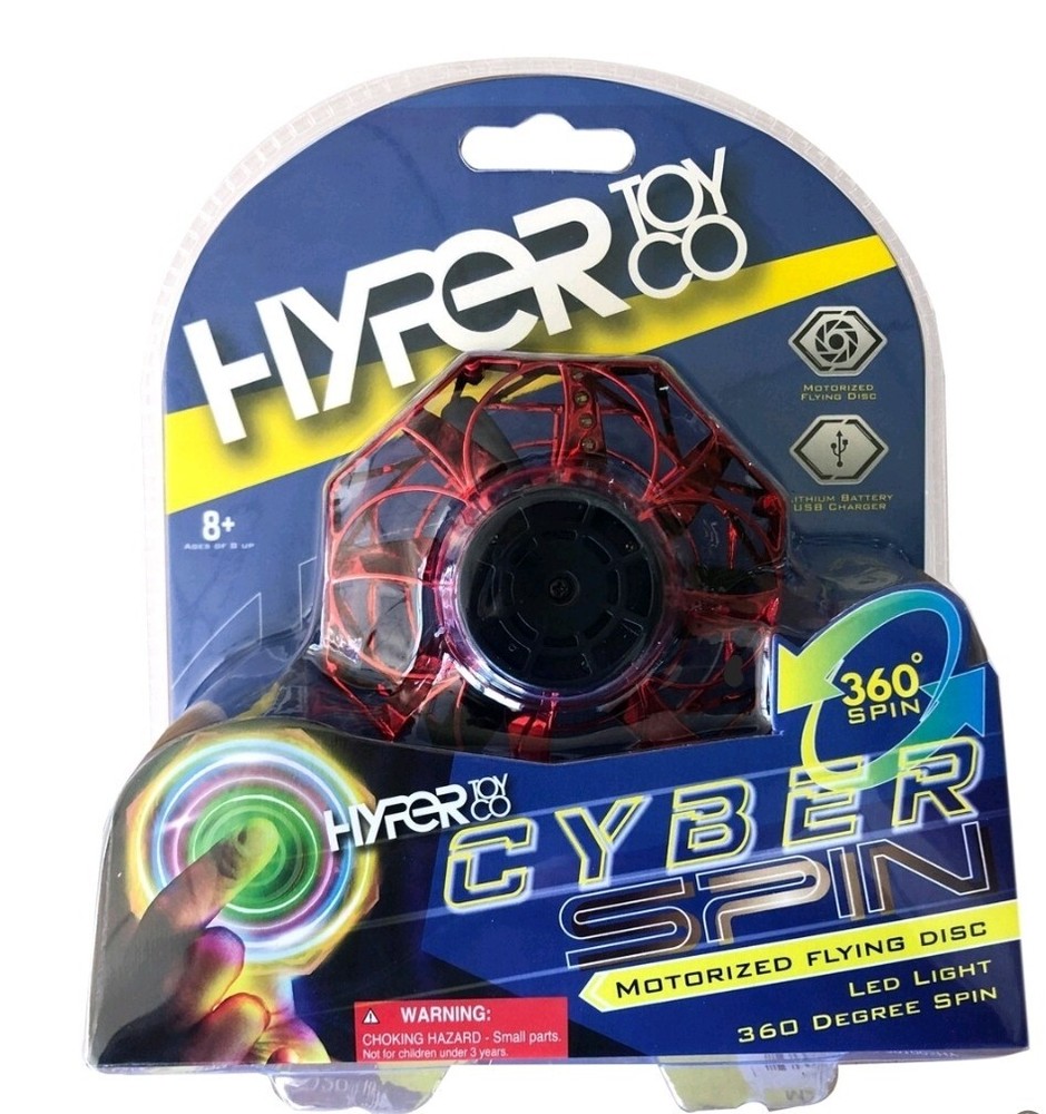 Hyper Toy Cyber Spin Motorized Mini 3'' Red Flying Disc with LED Light 360° Spin