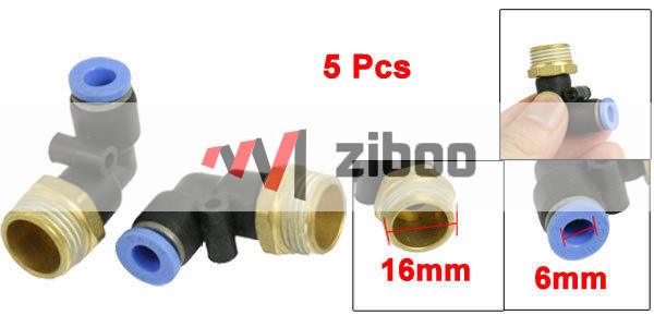 5Pcs 6mm Push In Connector 3/8" PT Thread Elbow Quick Fitting