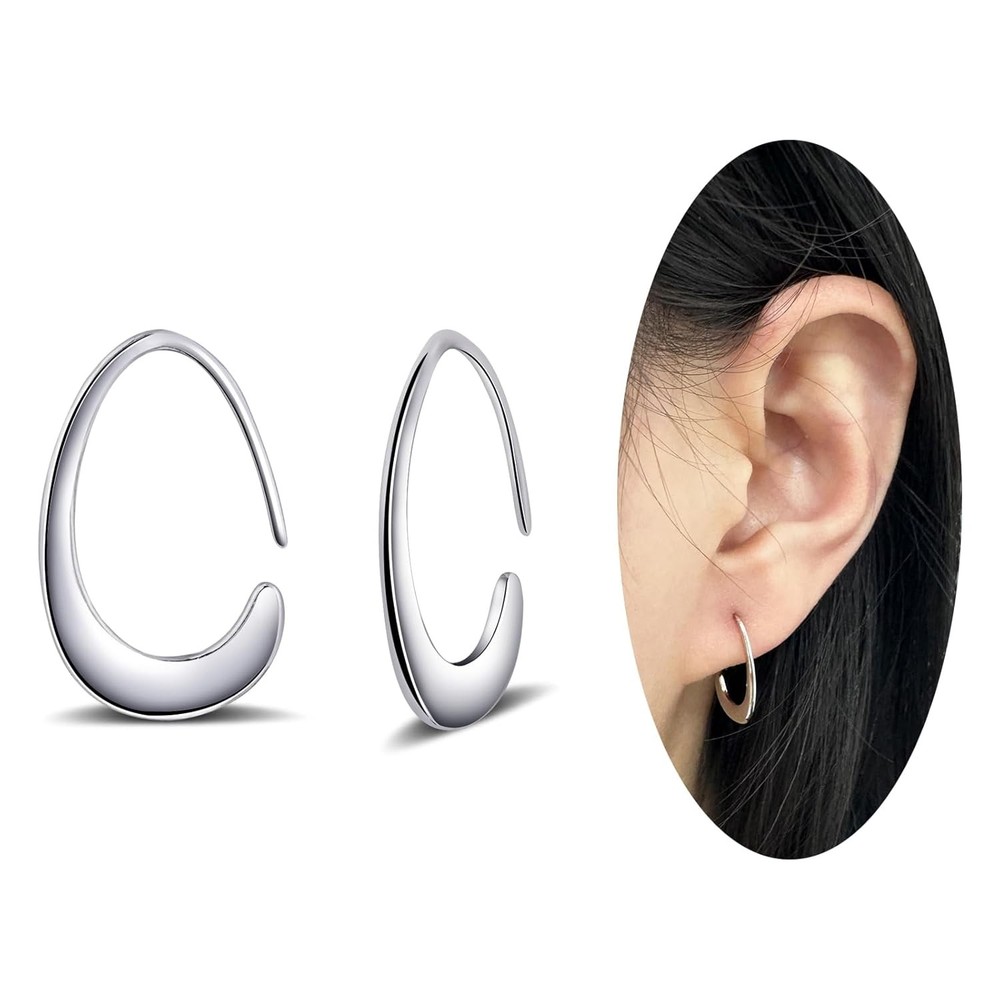 Tiny Pull Through Earrings Small Teardrop Hoop 925 Sterling Silver