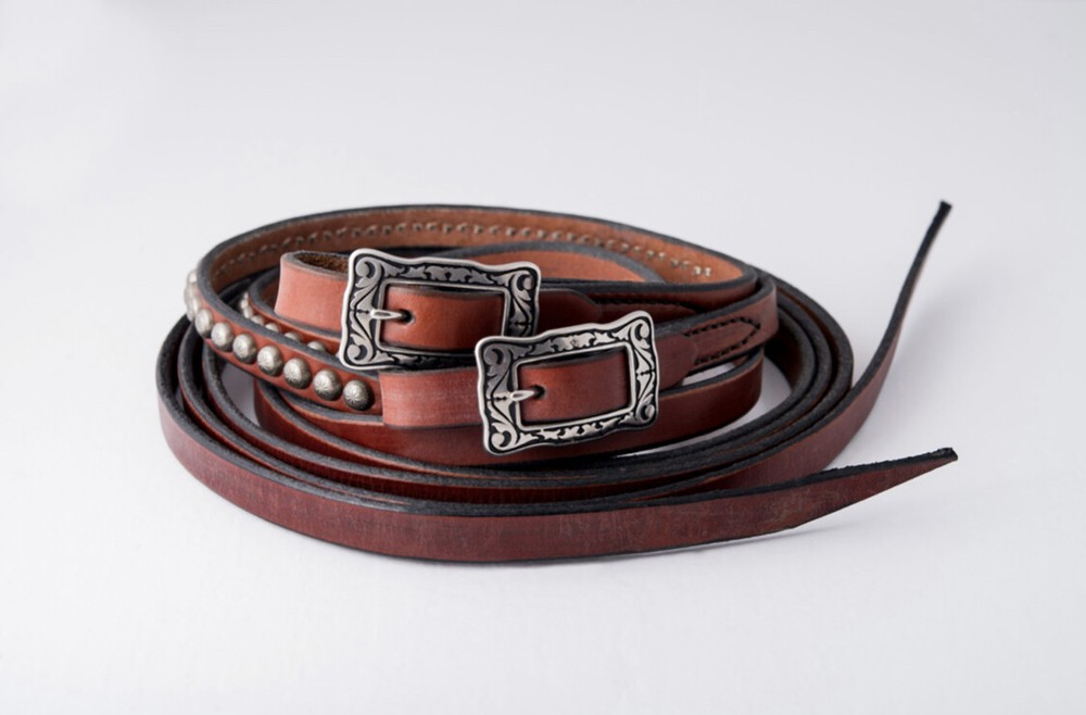 Western Brown Leather Split Reins With Trigger Snap