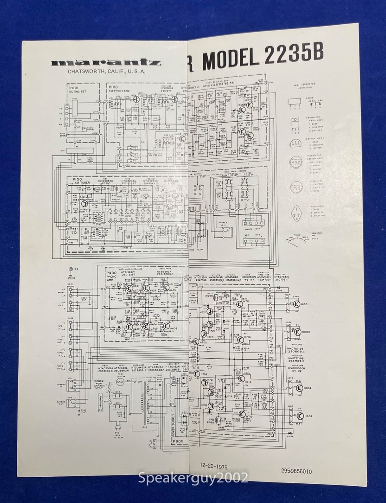 Original Marantz 2235B Receiver Foldout Schematic