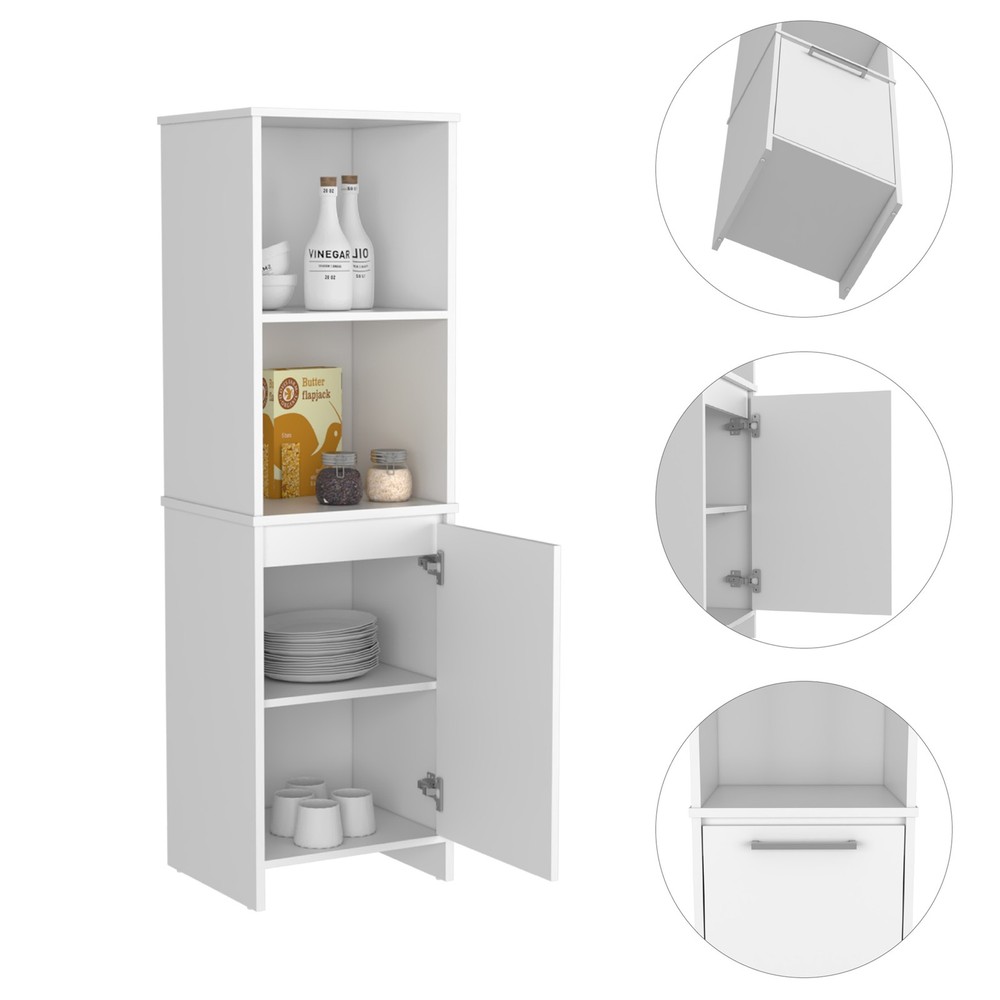 Eiffel Kitchen Pantry, Two External Shelves, Single Door Cabinet, Two Interior