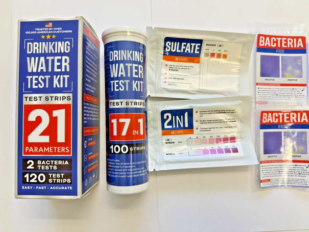 Drinking Water Test Kit 21 Parameters 120 Test Strips + Bacteria Tests exp 05/26