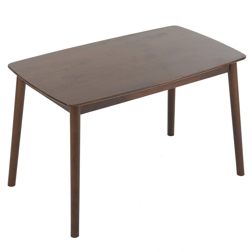 5pc Solid Wood Dining Set Deep Walnut Table & 4 Beige Padded Chairs Space-Saving