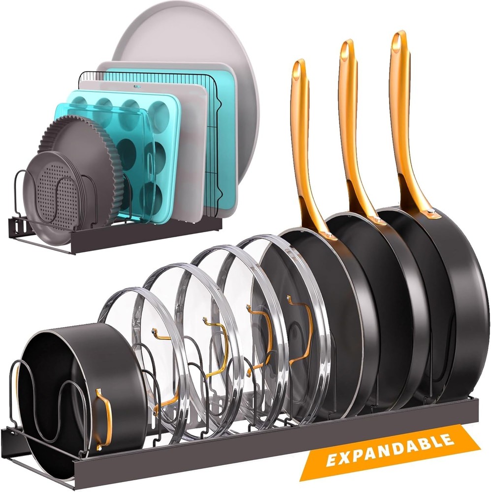 Adjustable Bakeware Pots and Pans Organizer Under Cabinet, 11
