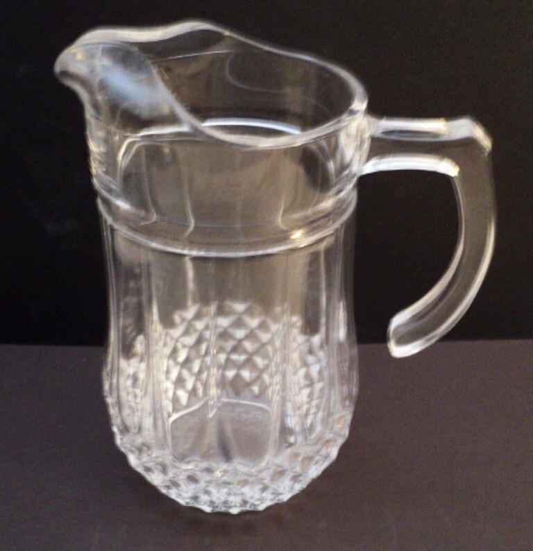 Cut Glass Pitcher - 9" Tall - Diamond Cut Design -