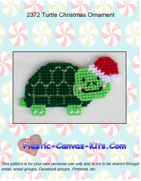 Turtle Christmas Ornament- Plastic Canvas Pattern or Kit
