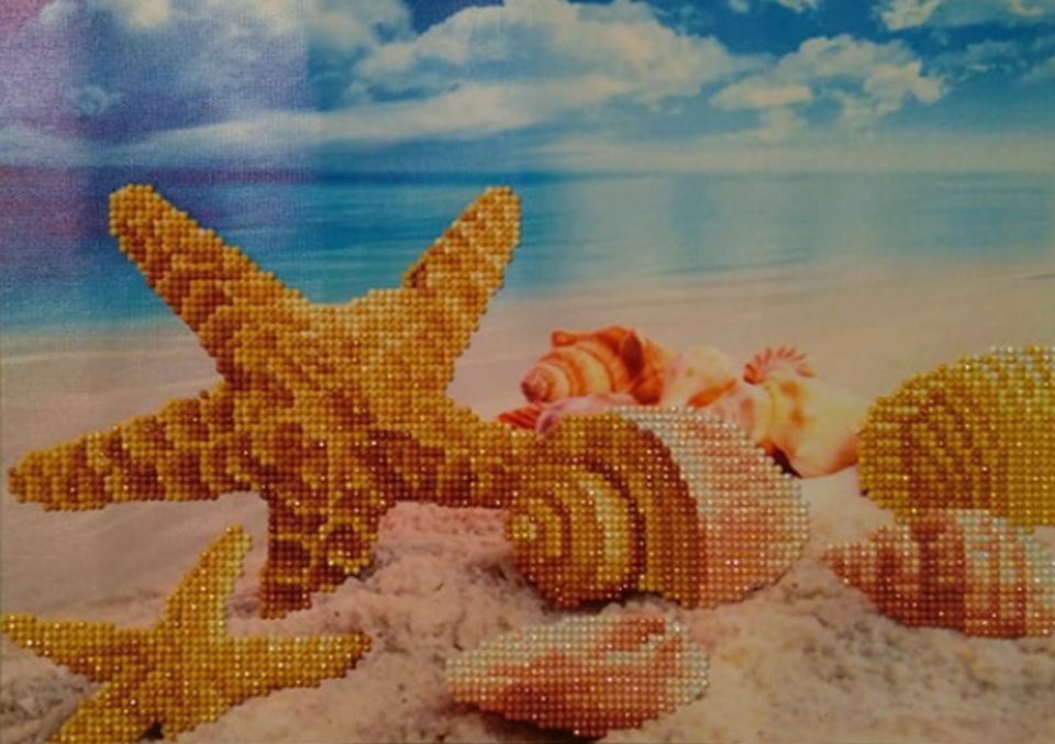 5D Diamond Painting Starfish Shells Completed Partial Drill 40 X 30 cm Unframed